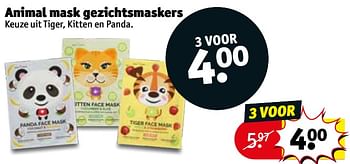 Promotions Animal mask gezichtsmaskers - Produit maison - Kruidvat - Valide de 20/08/2019 à 25/08/2019 chez Kruidvat
