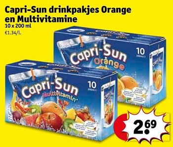 Promotions Capri-sun drinkpakjes orange en multivitamine - Capri-Sun - Valide de 20/08/2019 à 25/08/2019 chez Kruidvat