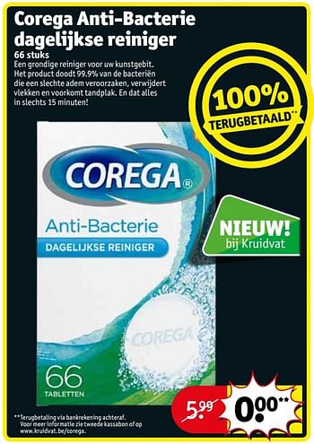 Promoties Corega anti-bacterie dagelijkse reiniger - Corega - Geldig van 20/08/2019 tot 25/08/2019 bij Kruidvat