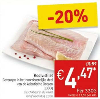 Promoties Koolvisfilet - Huismerk - Intermarche - Geldig van 20/08/2019 tot 25/08/2019 bij Intermarche