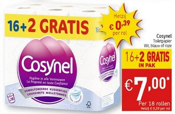 Promoties Cosynel toiletpapier wit, blauw of roze - Cosynel - Geldig van 20/08/2019 tot 25/08/2019 bij Intermarche