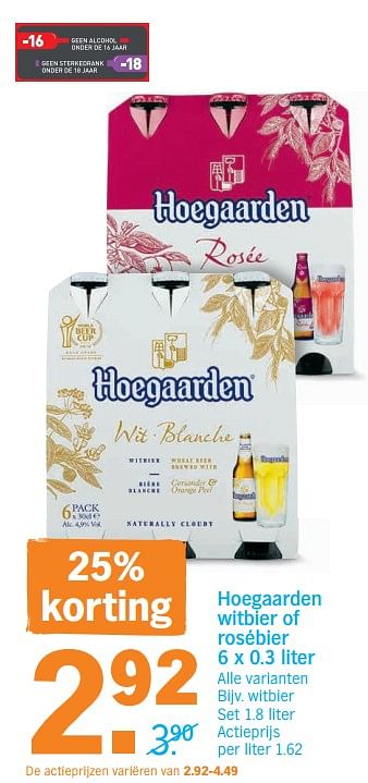Promoties Hoegaarden witbier of rosébier witbier - Hoegaarden - Geldig van 19/08/2019 tot 25/08/2019 bij Albert Heijn