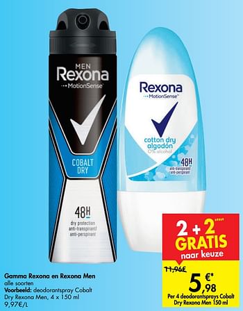 Promoties Gamma rexona en rexona men deodorantspray cobalt dry rexona men - Rexona - Geldig van 14/08/2019 tot 26/08/2019 bij Carrefour