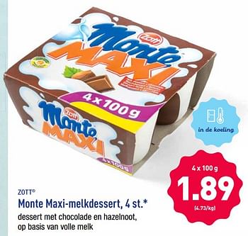 Promotions Monte maxi-melkdessert - Zott - Valide de 19/08/2019 à 24/08/2019 chez Aldi