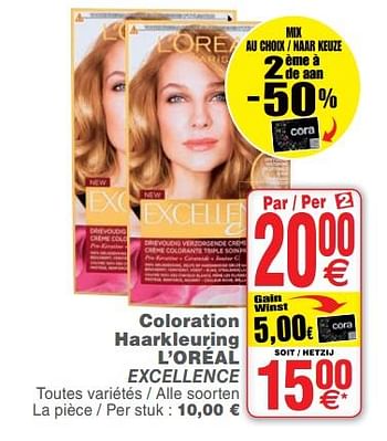 Promoties Coloration haarkleuring l`oréal excellence - L'Oreal Paris - Geldig van 20/08/2019 tot 26/08/2019 bij Cora