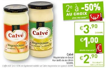 Promotions Calvé mayonnaise en bocal aux - Calve - Valide de 20/08/2019 à 25/08/2019 chez Intermarche