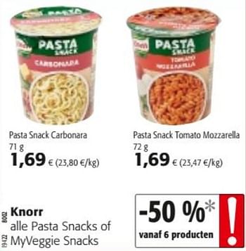 Promoties Knorr alle pasta snacks of myveggie snacks - Knorr - Geldig van 14/08/2019 tot 27/08/2019 bij Colruyt