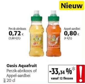 Promotions Oasis aquafruit perzik-abrikoos of appel-aardbei - Oasis - Valide de 14/08/2019 à 27/08/2019 chez Colruyt