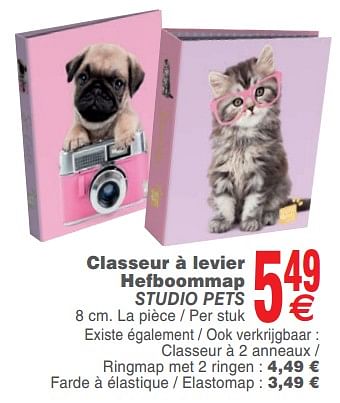 Promoties Classeur à levier hefboommap studio pets - Studio Pets - Geldig van 20/08/2019 tot 02/09/2019 bij Cora