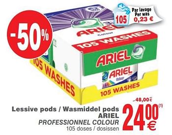 Promoties Lessive pods - wasmiddel pods ariel professionnel colour - Ariel - Geldig van 20/08/2019 tot 26/08/2019 bij Cora