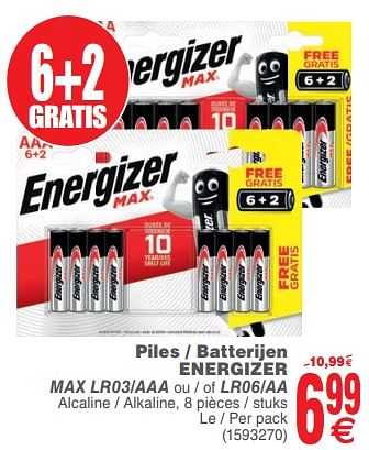Promotions Piles - batterijen energizer max lr03-aaa ou - of lr06-aa - Energizer - Valide de 20/08/2019 à 02/09/2019 chez Cora