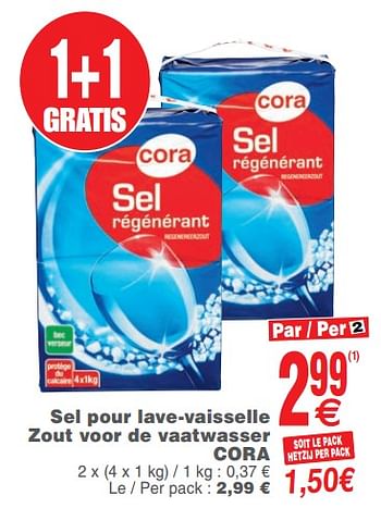 Promoties Sel pour lave-vaisselle zout voor de vaatwasser cora - Huismerk - Cora - Geldig van 20/08/2019 tot 26/08/2019 bij Cora