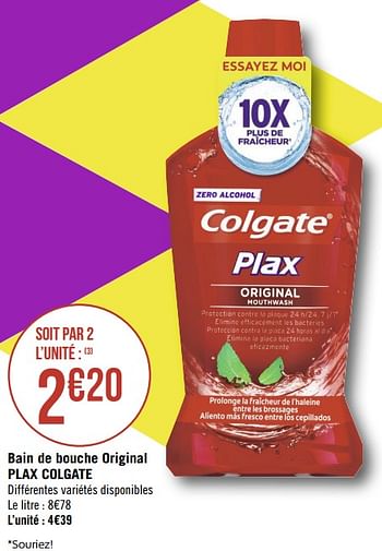 Promotions Bain de bouche original plax colgate - Colgate - Valide de 19/08/2019 à 01/09/2019 chez Géant Casino