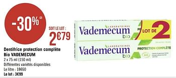 Promotions Dentifrice protection complète bio vademecum - Vademecum - Valide de 19/08/2019 à 01/09/2019 chez Géant Casino