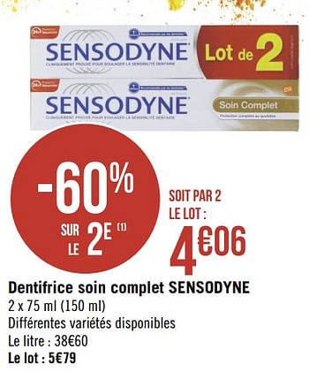 Promotions Dentifrice soin complet sensodyne - Sensodyne - Valide de 19/08/2019 à 01/09/2019 chez Géant Casino