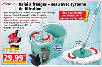 Promoties Balai à franges + seau avec système de filtration - Cleanmaxx - Geldig van 21/08/2019 tot 27/08/2019 bij Norma