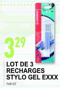 Promoties Lot de 3 recharges stylo gel exxx - Stabilo - Geldig van 21/08/2019 tot 25/08/2019 bij Trafic