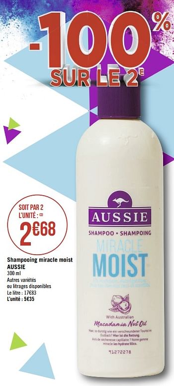 Promotions Shampooing miracle moist aussie - Aussie - Valide de 19/08/2019 à 01/09/2019 chez Géant Casino
