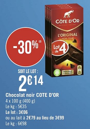 Promotions Chocolat noir cote d`or - Cote D'Or - Valide de 19/08/2019 à 01/09/2019 chez Géant Casino