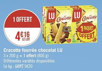 Promotions Cracotte fourrée chocolat lu - Lu - Valide de 19/08/2019 à 01/09/2019 chez Géant Casino