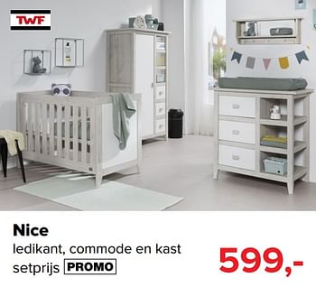 Promoties Nice ledikant, commode en kast setprijs - TWF - Geldig van 05/08/2019 tot 31/08/2019 bij Baby-Dump