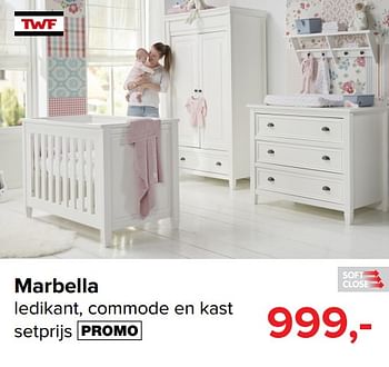 Promoties Marbella ledikant, commode en kast setprijs - TWF - Geldig van 05/08/2019 tot 31/08/2019 bij Baby-Dump