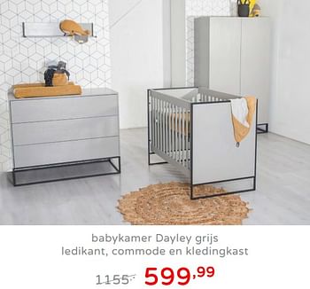 Promoties Babykamer dayley grijs ledikant, commode en kledingkast - Huismerk - Baby & Tiener Megastore - Geldig van 19/08/2019 tot 25/08/2019 bij Baby & Tiener Megastore