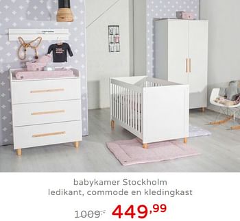 Promoties Babykamer stockholm ledikant, commode en kledingkast - Huismerk - Baby & Tiener Megastore - Geldig van 19/08/2019 tot 25/08/2019 bij Baby & Tiener Megastore