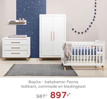 Promotions Bopita - babykamer fenna ledikant, commode en kledingkast - Bopita - Valide de 19/08/2019 à 25/08/2019 chez Baby & Tiener Megastore