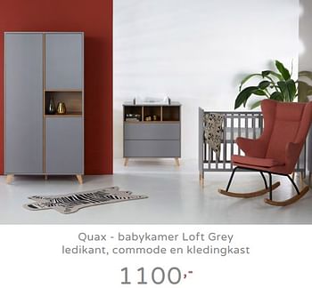 Promotions Quax - babykamer loft grey ledikant, commode en kledingkast - Quax - Valide de 19/08/2019 à 25/08/2019 chez Baby & Tiener Megastore