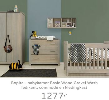 Promoties Bopita - babykamer basic wood gravel wash ledikant, commode en kledingkast - Bopita - Geldig van 19/08/2019 tot 25/08/2019 bij Baby & Tiener Megastore