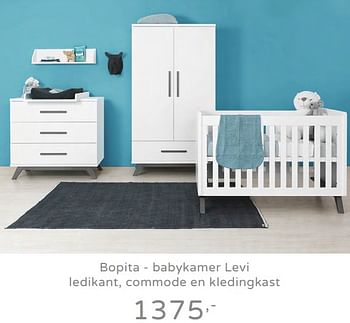 Promotions Bopita - babykamer levi ledikant, commode en kledingkast - Bopita - Valide de 19/08/2019 à 25/08/2019 chez Baby & Tiener Megastore