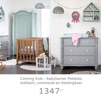 Promoties Coming kids - babykamer pebbles ledikant, commode en kledingkast - Coming Kids - Geldig van 19/08/2019 tot 25/08/2019 bij Baby & Tiener Megastore