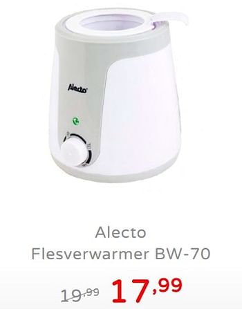 Promotions Alecto flesverwarmer bw-70 - Alecto - Valide de 19/08/2019 à 25/08/2019 chez Baby & Tiener Megastore