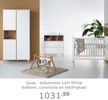 Promotions Quax - babykamer loft white ledikant, commode en kledingkast - Quax - Valide de 19/08/2019 à 25/08/2019 chez Baby & Tiener Megastore