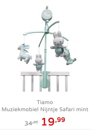Promoties Tiamo muziekmobiel nijntje safari mint - Tiamo - Geldig van 19/08/2019 tot 25/08/2019 bij Baby & Tiener Megastore