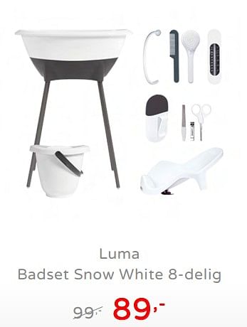 Promotions Luma badset snow white 8-delig - Luma Babycare - Valide de 19/08/2019 à 25/08/2019 chez Baby & Tiener Megastore