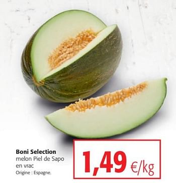 Promotions Boni selection melon piel de sapo - Boni - Valide de 14/08/2019 à 27/08/2019 chez Colruyt
