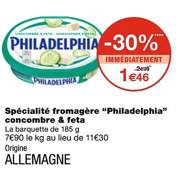 Promoties Spécialité fromagère philadelphia concombre + feta - Philadelphia - Geldig van 14/08/2019 tot 25/08/2019 bij MonoPrix