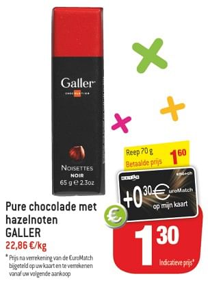 Promoties Pure chocolade met hazelnoten galler - Galler - Geldig van 21/08/2019 tot 27/08/2019 bij Match