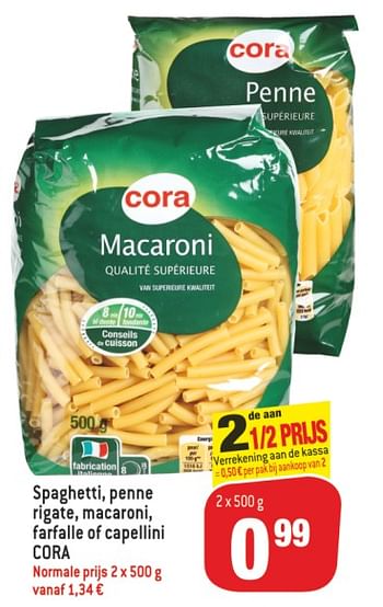 Promotions Spaghetti, penne rigate, macaroni, farfalle of capellini cora - Produit maison - Match - Valide de 21/08/2019 à 27/08/2019 chez Match