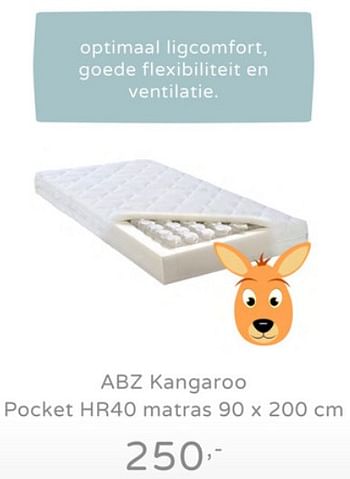 Promoties Abz kangaroo pocket hr40 matras - ABZ - Geldig van 18/08/2019 tot 07/09/2019 bij Baby & Tiener Megastore