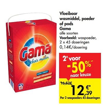 Promotions Vloeibaar wasmiddel, poeder of pods gama waspoeder - Gama - Valide de 21/08/2019 à 02/09/2019 chez Carrefour