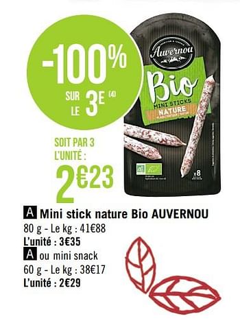Promoties Mini stick nature bio auvernou - Auvernou - Geldig van 19/08/2019 tot 01/09/2019 bij Super Casino