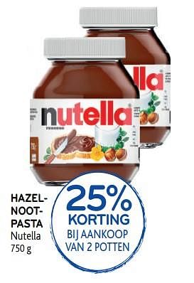 Promotions Hazelnootpasta nutella 25% korting bij aankoop van 2 potten - Nutella - Valide de 28/08/2019 à 10/09/2019 chez Alvo
