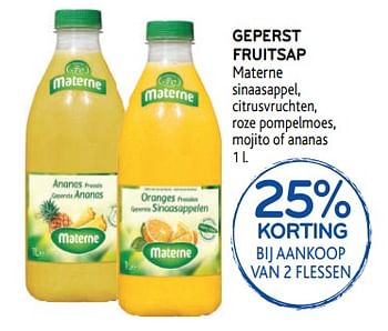 Promoties Geperst fruitsap materne 25% korting bij aankoop van 2 flessen - Materne - Geldig van 28/08/2019 tot 10/09/2019 bij Alvo