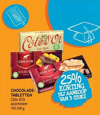 Promoties Chocoladetabletten côte d`or 25o-o korting bij aankoop van 3 stuks - Cote D'Or - Geldig van 28/08/2019 tot 10/09/2019 bij Alvo