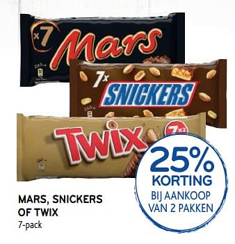 Promoties Mars, snickers of twix 25% korting bij aankoop van 2 pakken - Huismerk - Alvo - Geldig van 28/08/2019 tot 10/09/2019 bij Alvo