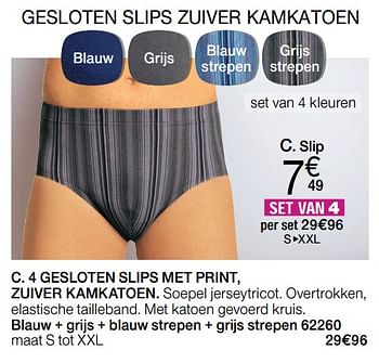 Promoties 4 gesloten slips met print, zuiver kamkatoen - Huismerk - Damart - Geldig van 05/08/2019 tot 31/12/2019 bij Damart