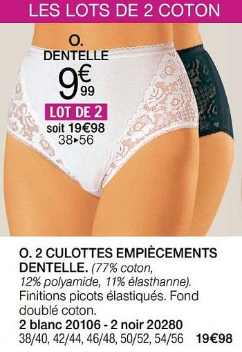 Promotions 2 culottes empiècements dentelle - Produit Maison - Damart - Valide de 05/08/2019 à 31/12/2019 chez Damart